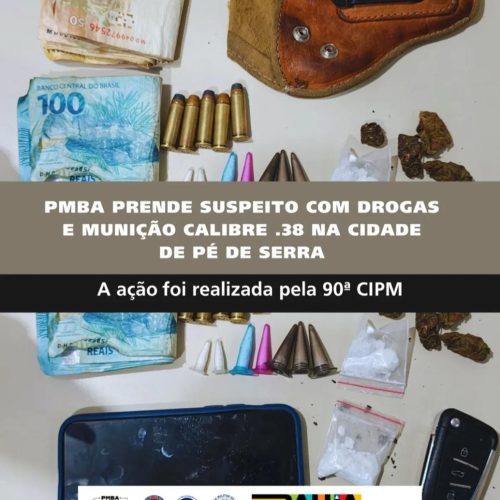 Homem é detido com drogas, munições e dinheiro durante ronda policial em Pé de Serra