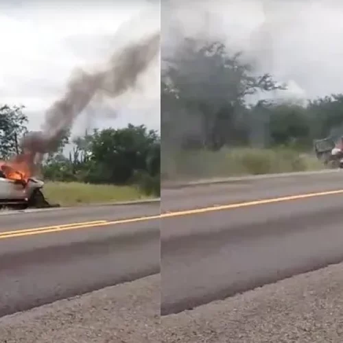 Incêndio destrói veículos envolvidos em acidente com cinco mortes na BR-324