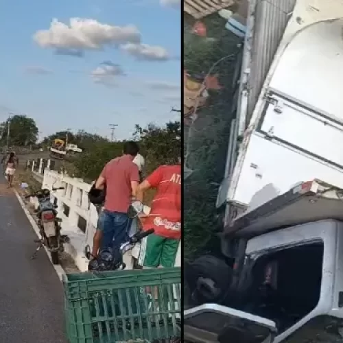 Caminhão Baú cai em Riacho em São Domingos e deixa motorista ferido