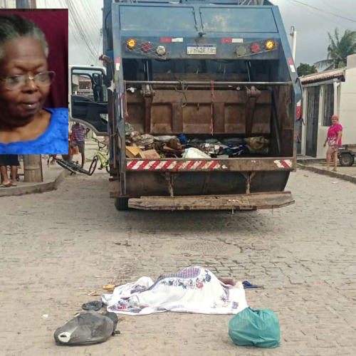 Idosa morre após ser atingida por caminhão de coleta de lixo em Serrinha